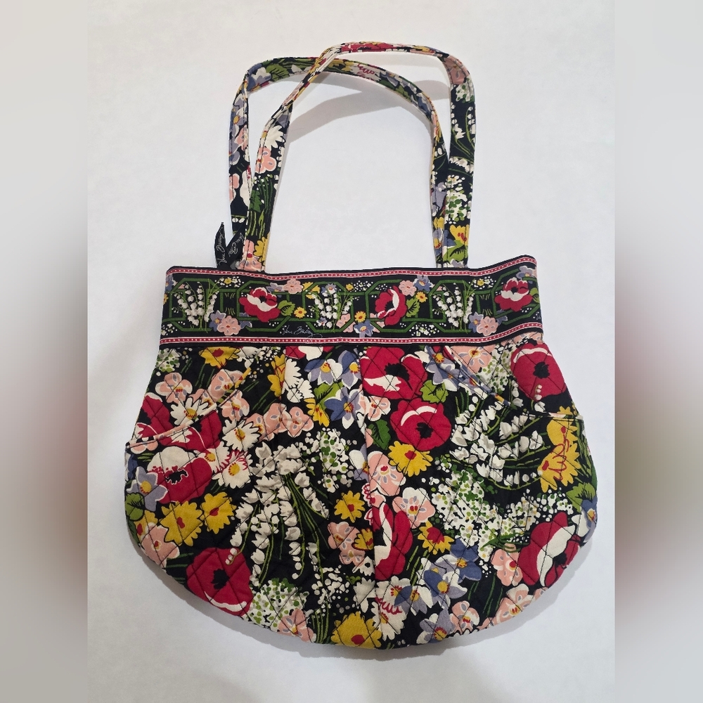 Floral Quilted Tote Bag - Black Multi Vera Bradley Red Black